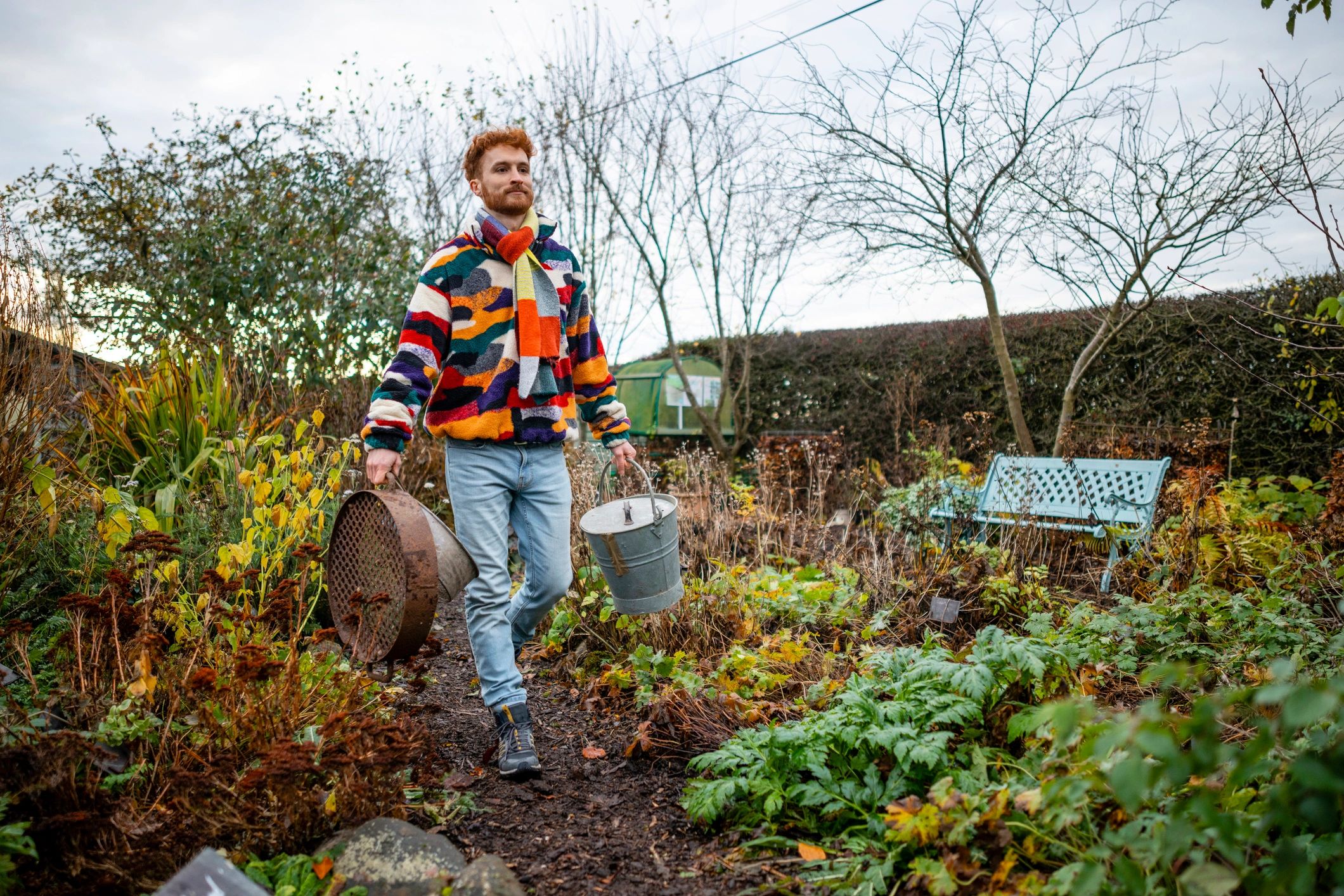 Gardener working outdoors with tools