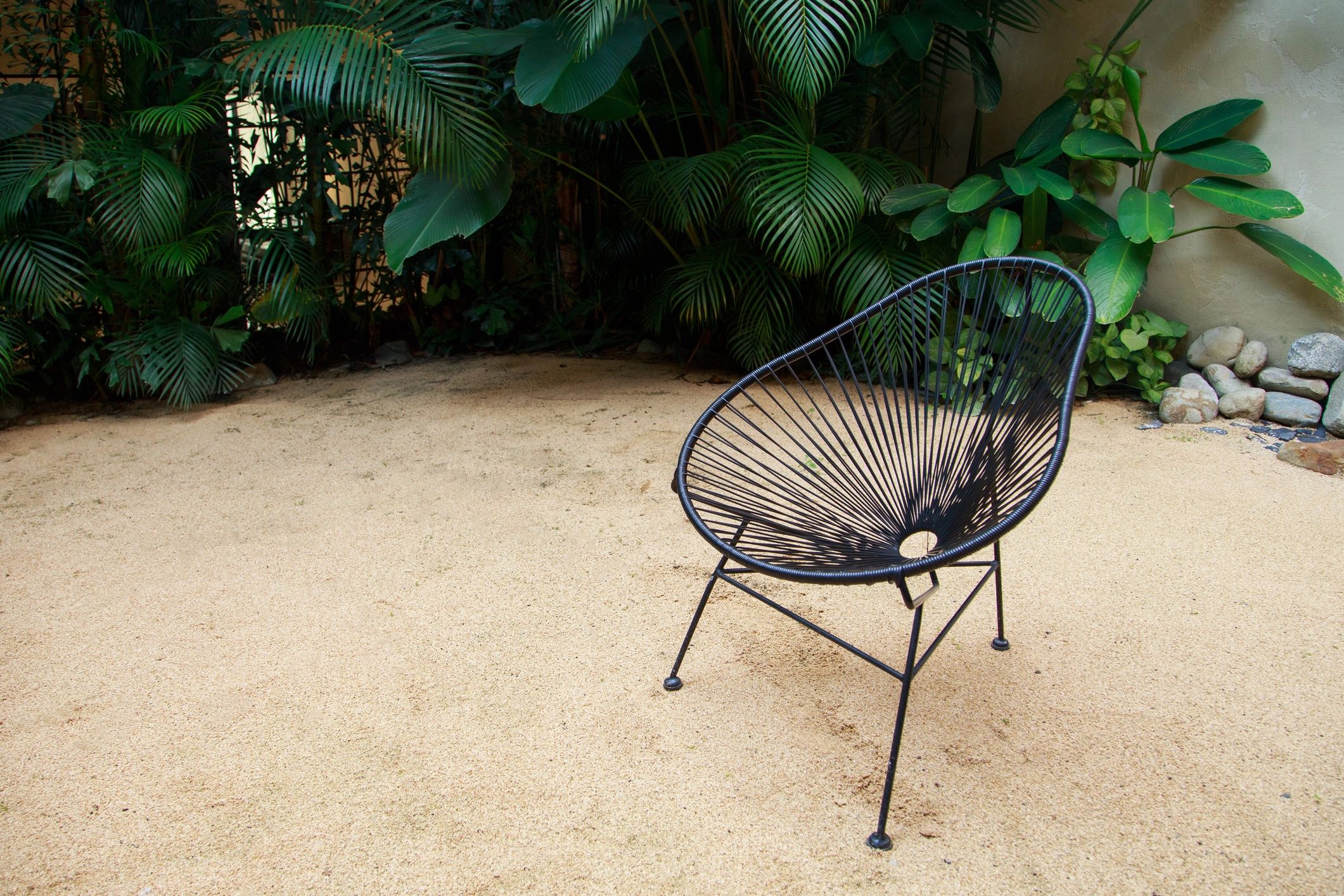 Landscaped garden patio with outdoor seating